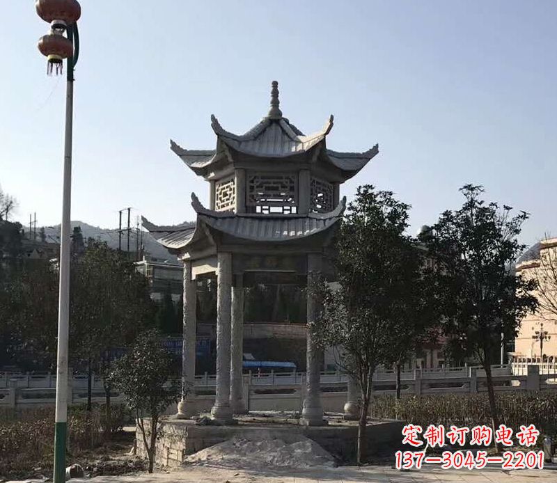 漳州园林仿古双层石凉亭景观石雕 (4)