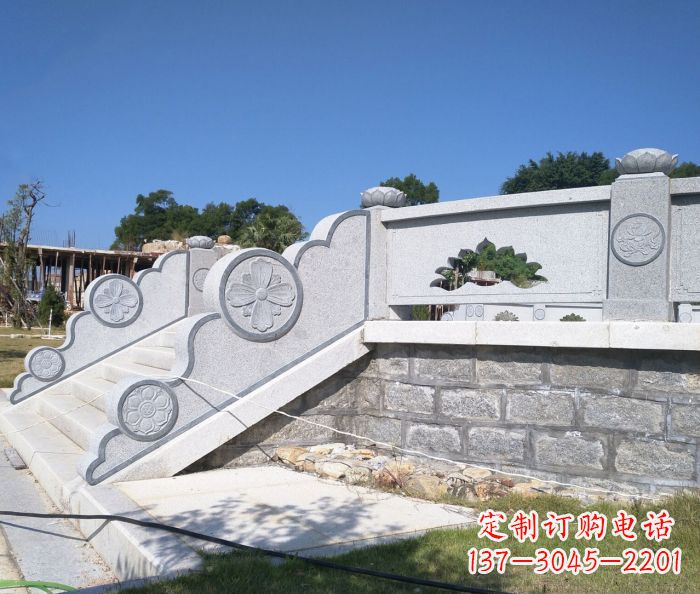 漳州园林景观大理石镂空莲花石栏板 (2)