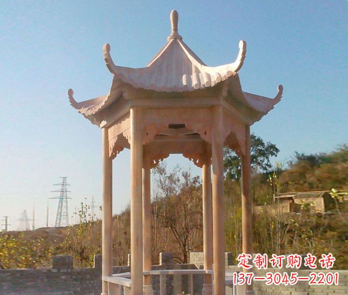 漳州园林景观晚霞红单层石雕凉亭