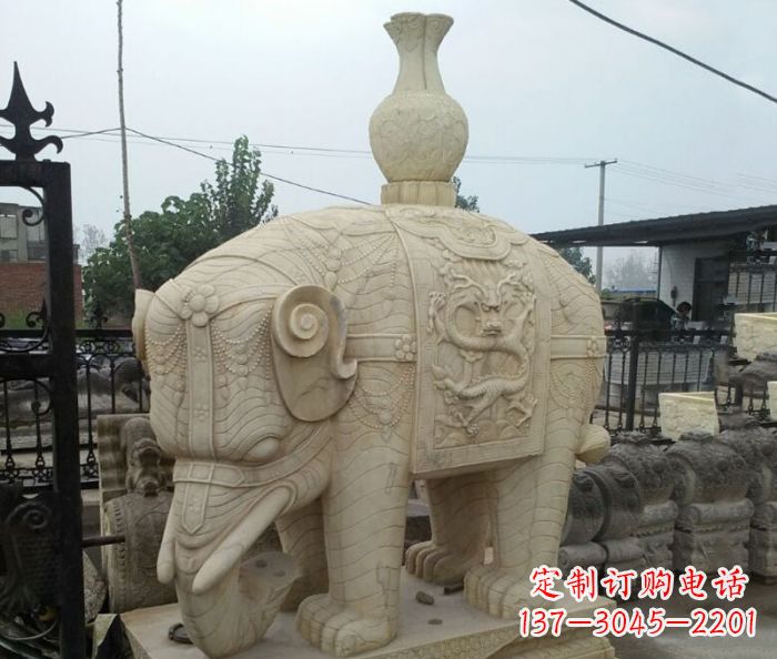 漳州园林景观驮瓶大象石雕