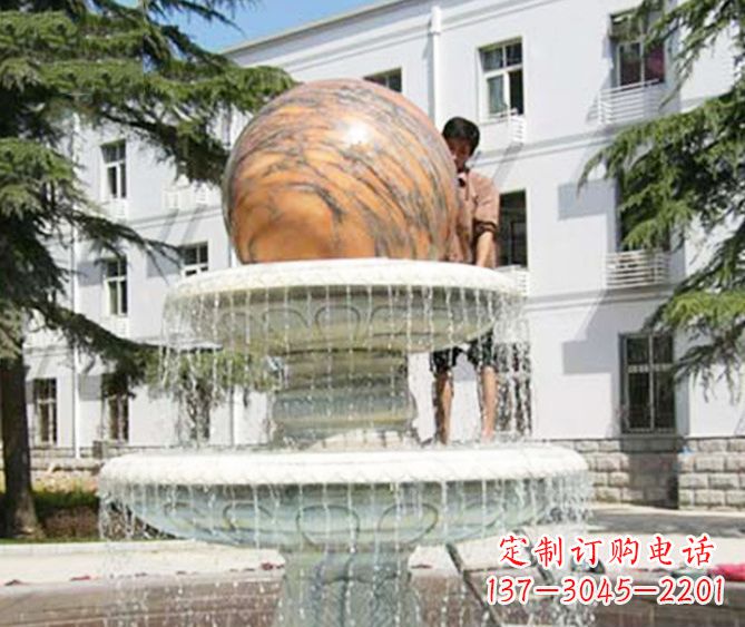 漳州园林景观晚霞红风水球喷泉石雕 (2)