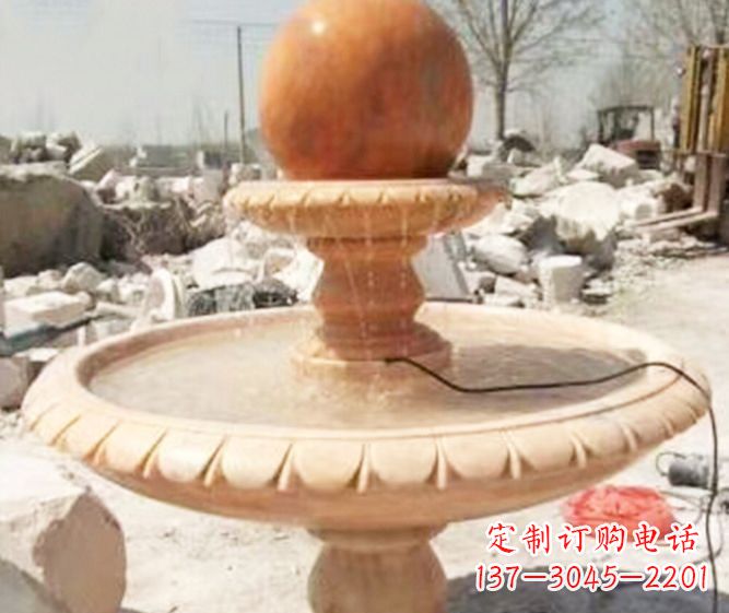漳州园林景观晚霞红风水球喷泉石雕 (3)