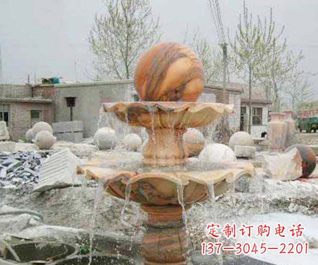 漳州园林景观晚霞红风水球喷泉石雕