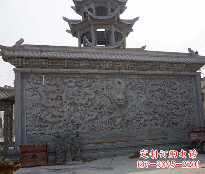 漳州园林九龙壁石雕影壁