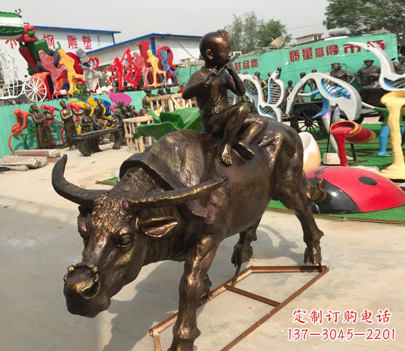 漳州园林牧童骑牛铜雕塑