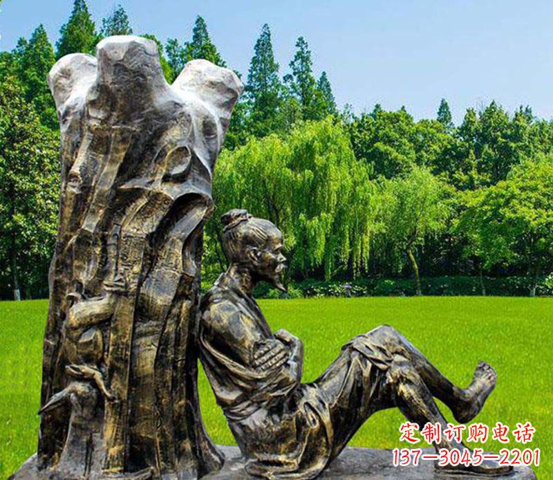 漳州园林守株待兔典故人物铜雕