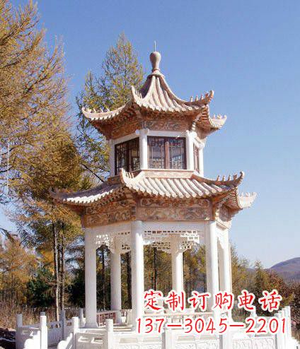 漳州园林双层石凉亭景观石雕 (2)