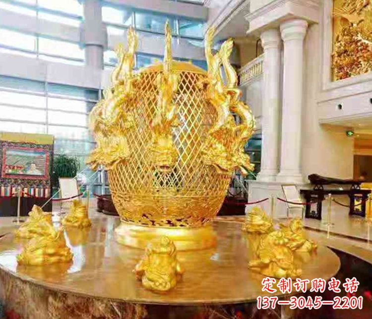 漳州张衡地动仪企业景观雕塑摆件纯铜鎏金古仪器