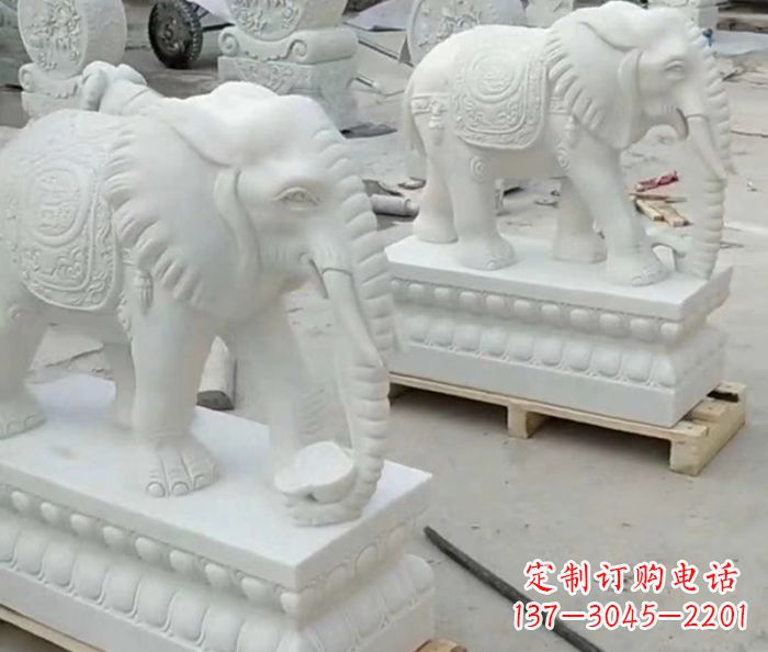 漳州招财动物汉白玉大象石雕 (2)