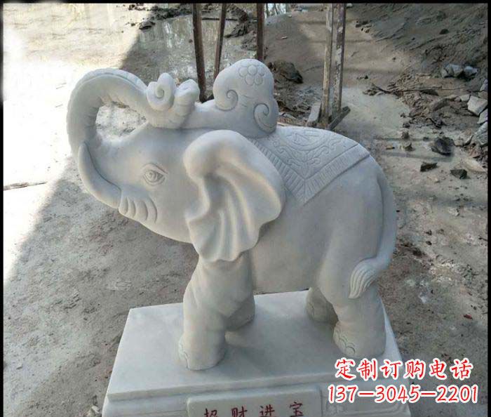 漳州招财进宝汉白玉招财小象石雕