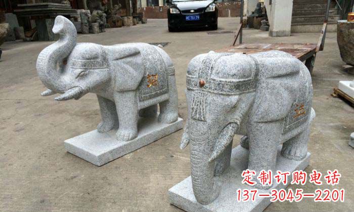 漳州招财进宝芝麻灰大象石雕 (2)