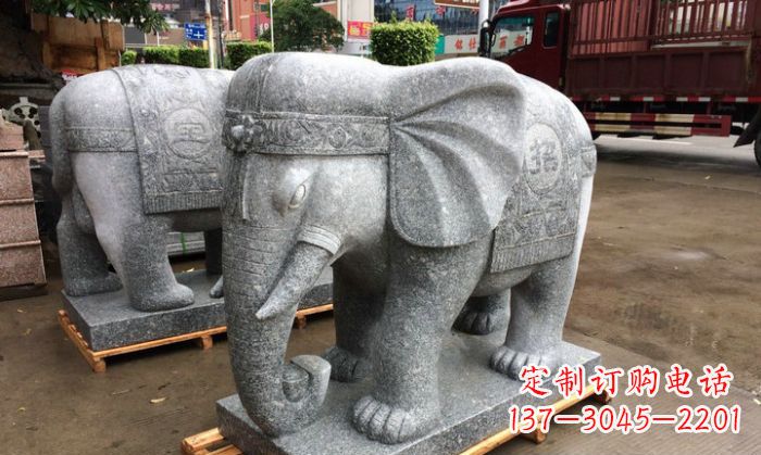 漳州招财进宝芝麻灰大象石雕 (3)