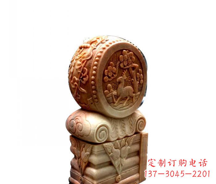 漳州招财石门墩晚霞红抱鼓石
