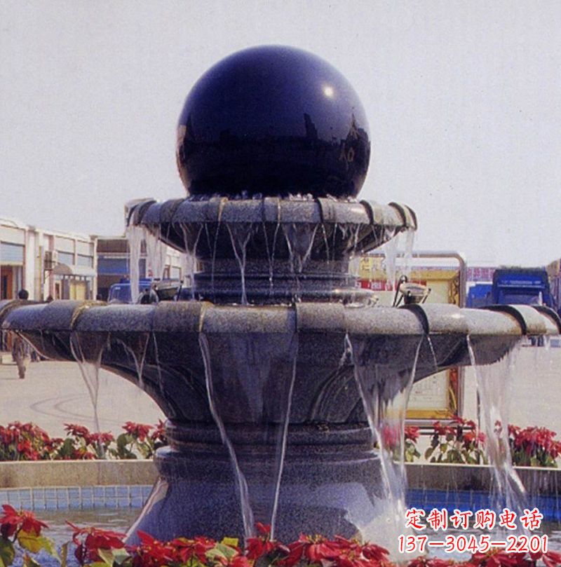 漳州中国黑双层风水球喷泉石雕