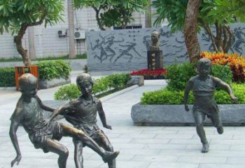 漳州小孩踢足球公园景观铜雕