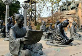 漳州园林看竹简书的古代人物景观铜雕