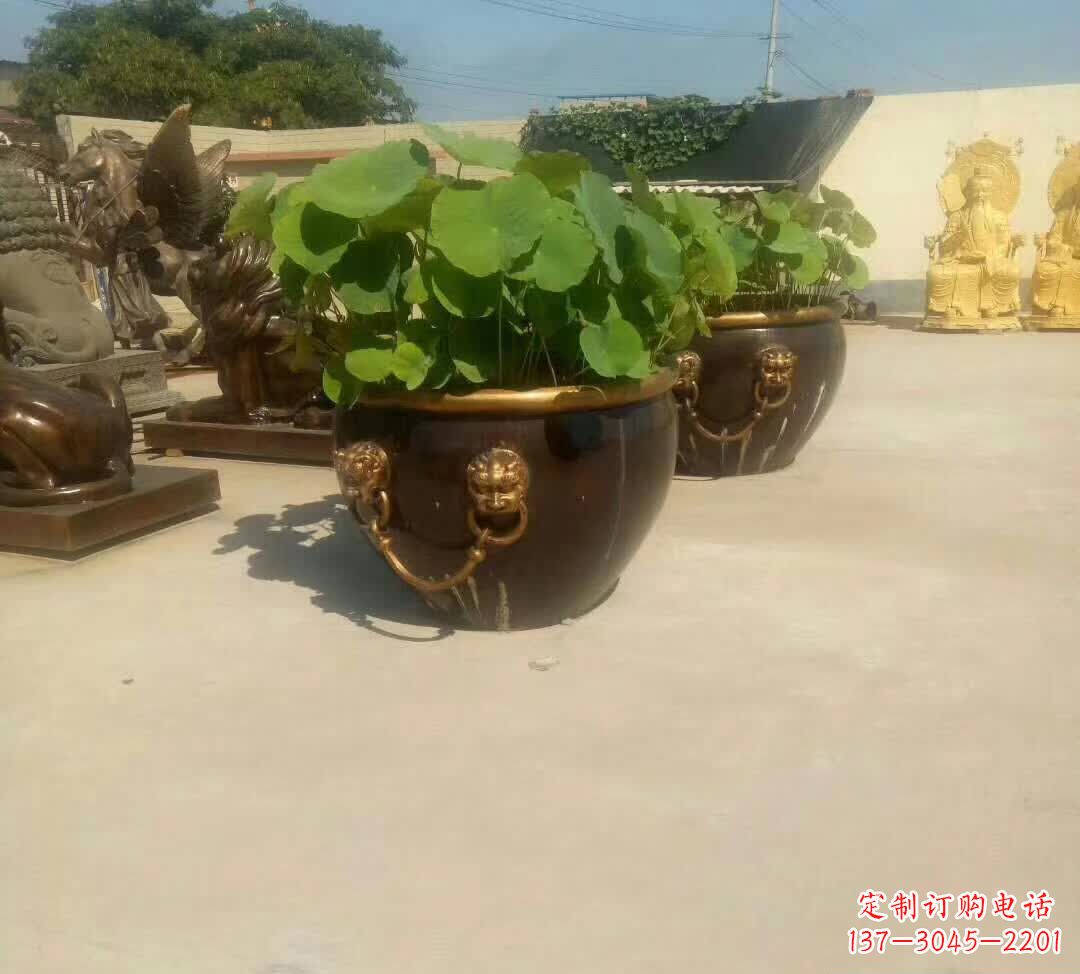 漳州铸铜狮子头水缸雕塑